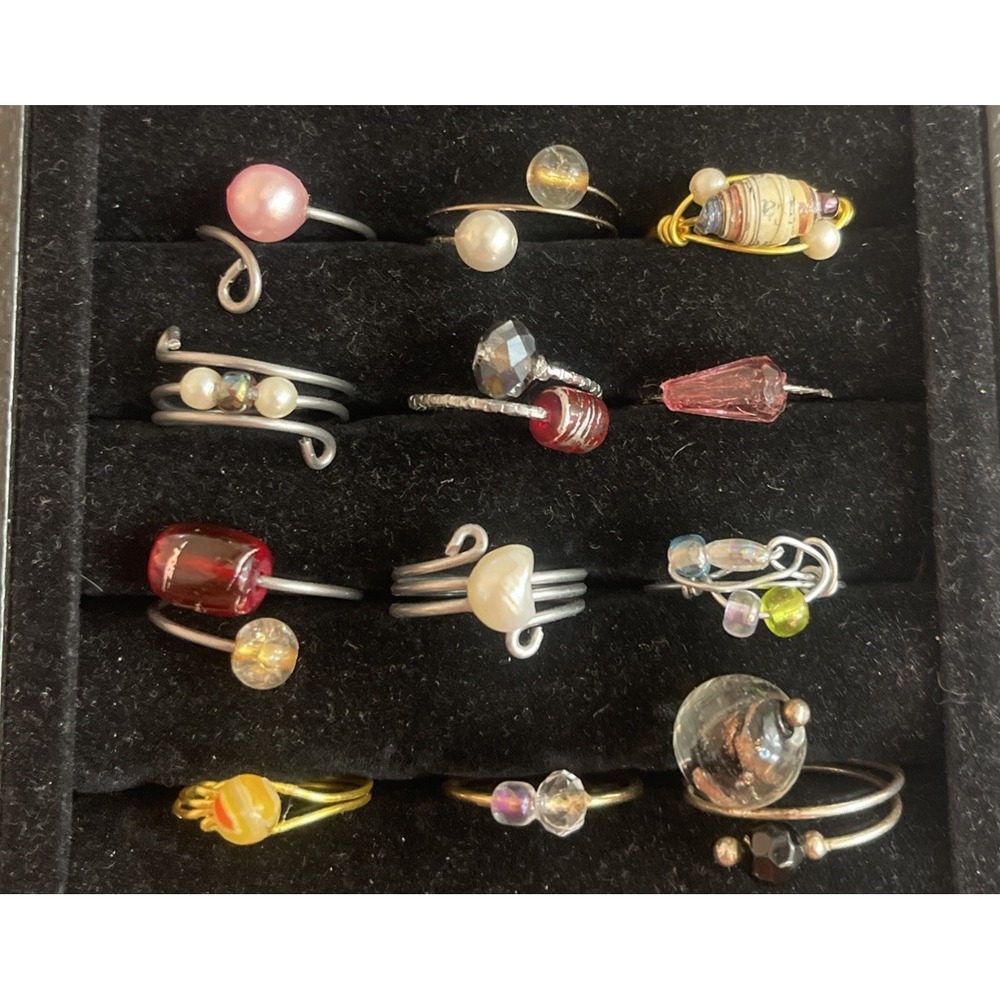 Lot of 12 Wire-Wrapped Rings Beads Handmade Costume #5